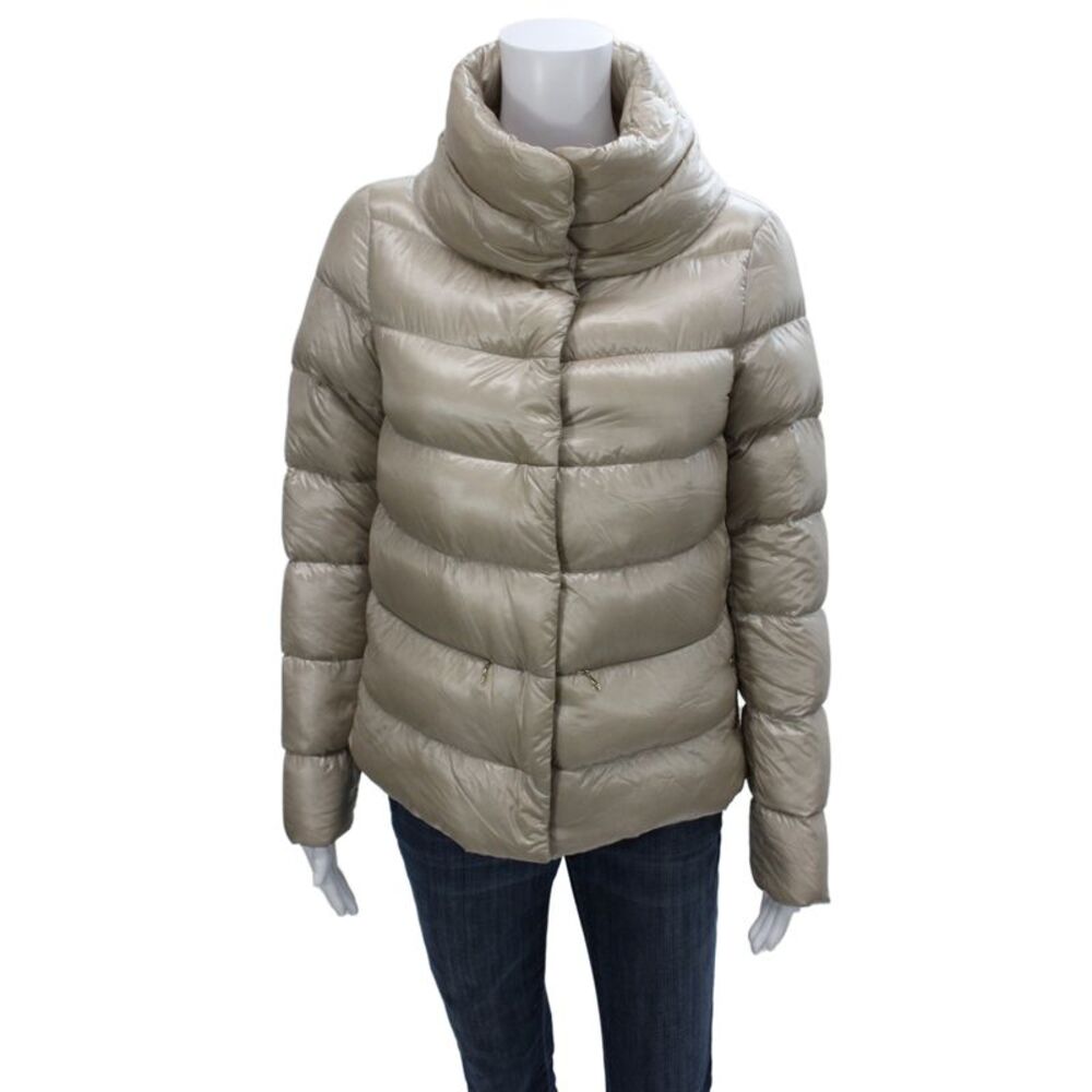 Herno Womens Puffer Quilted Jacket Beige Mock Neck Zip Size S